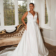 Classic satin gown with botton down back detail and long train