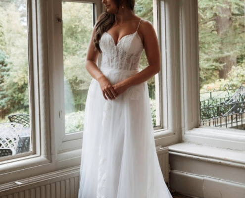 Bold detailed wedding dress with illusion bodice