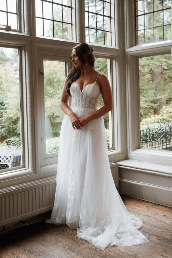 Bold detailed wedding dress with illusion bodice