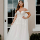Off the shoulder gown in Ivory with lace detailing
