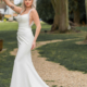 Fit and flare crepe wedding dress with pearl detail
