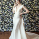 Satin Fish tail wedding dress with detachable train and bow