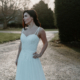 Aline wedding dress with lace applique and back strap detail