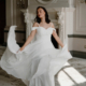 Light weight wedding dress, chiffon with drop shoulder sleeves