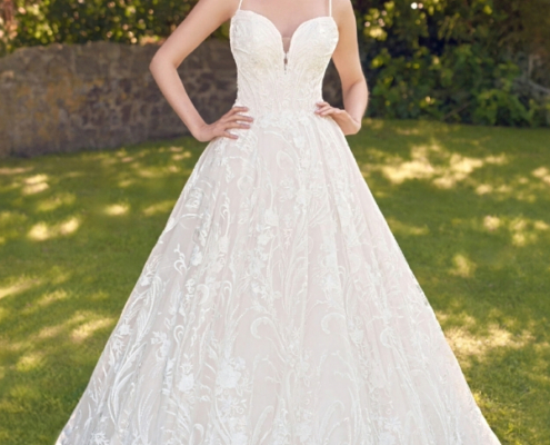 Aline wedding dress with all over lace detail and beaded straps