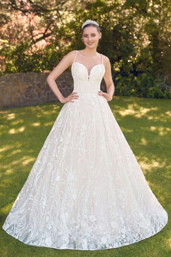 Aline wedding dress with all over lace detail and beaded straps