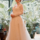 A line wedding dress with sleeves and all over lace and sparkle