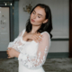Fit and flare, crepe wedding dress with detachable sleeves