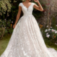 Floral wedding dress with cap sleeves