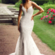 Mermaid wedding dress with all over lace and spaghetti straps