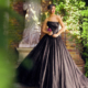 Black Wedding dress with glitter skirt. Strapless corset