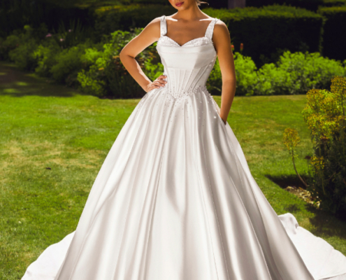 A-line wedding gown, satin with corset detail