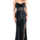 Slinky satin prom dress with beaded corset and shoulder straps