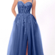 Princess style prom dress with corset bodice, leg split and lace details