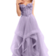 Princess style prom dress with layered skirt and 3d flowers on bodice