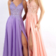 Chiffon prom dress with sequin lace bodice and tie back