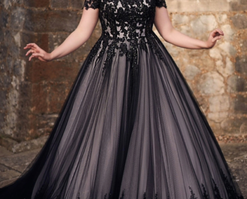 Black wedding dress with underlayer and lace bodice