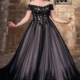 Black wedding dress with underlayer and lace bodice