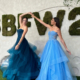 Layered prom dress, strapless teal