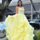 Lemon prom dress with fluffy ruffled skirt and embroidered bodice