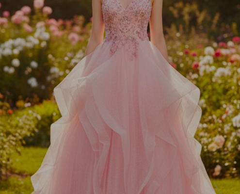 Princess prom dress with layered skirt and jewel bodice