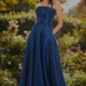 Satin strapless prom dress in midnight blue
