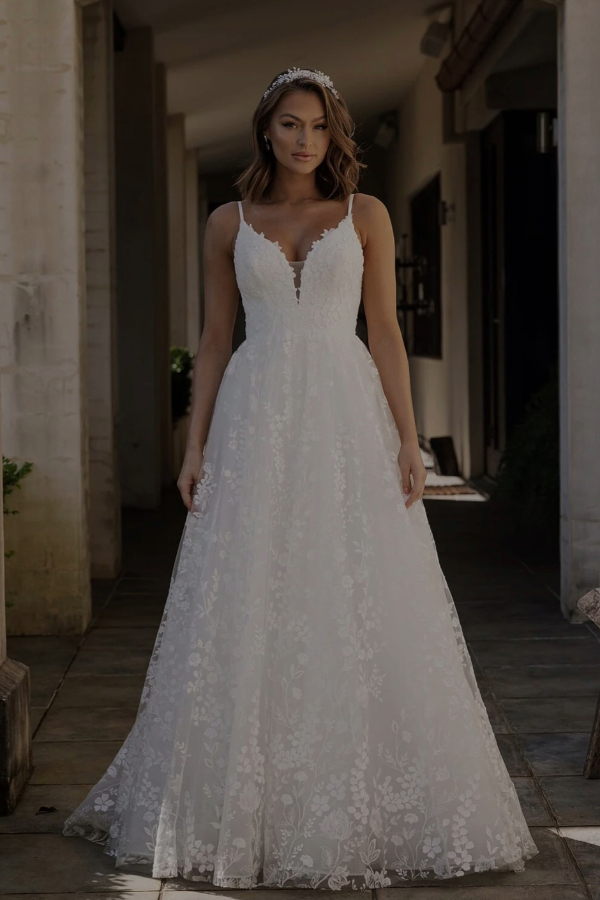 Aline embroidered lace wedding dress by Tania Olsen