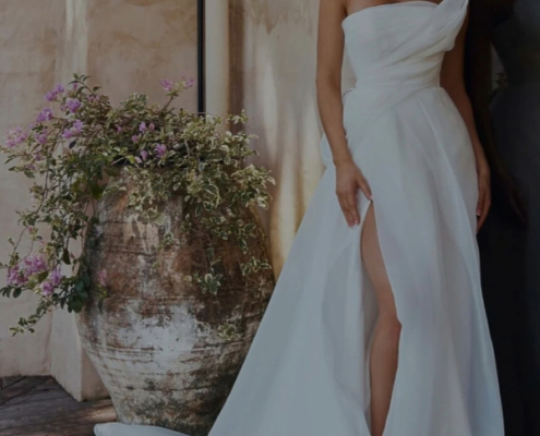 Organza wedding dress with structured detailing by Tania Olsen