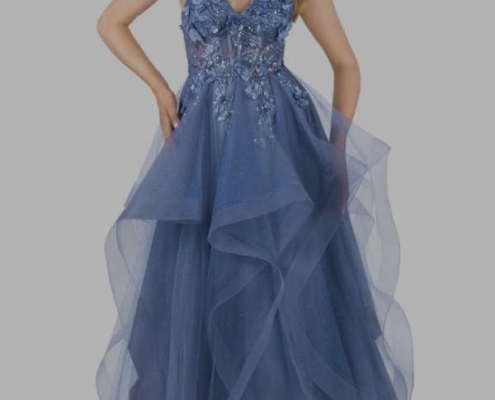 Layered prom dress with floral corset