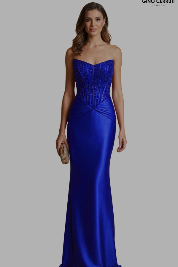 Satin prom dress with basque detailing in Royal Blue