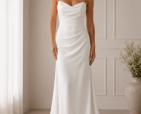 Fit and flare wedding dress with sweet heart neckline