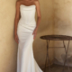 Fit and flare wedding dress made from stretch crepe with boned bodice