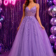 Princess prom dress with 3d flowers and lace bodice