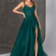 Emerald green prom dress with aline glitter skirt and lace bodice