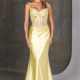 Lemon slinky satin prom dress with beaded bodice