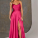Aline satin prom dress with lace up bodice and front split