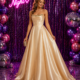 Satin ball gown prom dress with bead bodice