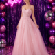 Pink prom dress with floaty skirt and beaded corset bodice. Princess style