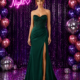 Slinky prom dress with beaded bodice and front leg split