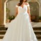 Flowing chiffon wedding dress with pleated bodice