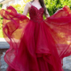 Princess prom dress with layered skirt, beaded bodice in red
