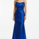 Slim fit satin prom dress with lace detailing and waist cinching